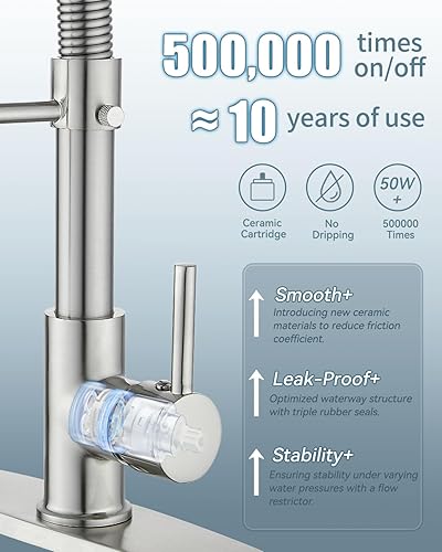 Miniatura 4 de Casavilla Juego de grifos de cocina, grifos de fregadero de cocina comerciales con rociador desplegable y dispensador de jabón, grifos de acero