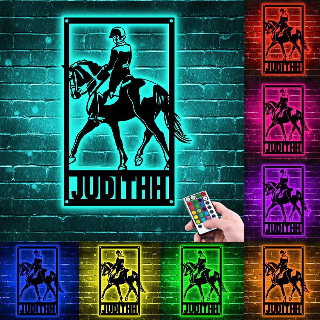 Custom Horse Racing Neon Sign, Personalized Metal Horse Night Light Illusion Night Lamp 16 Color Changing with Remote Control Timer, Bedroom Decor Birthday Gifts for Horse Lover (Style 5)