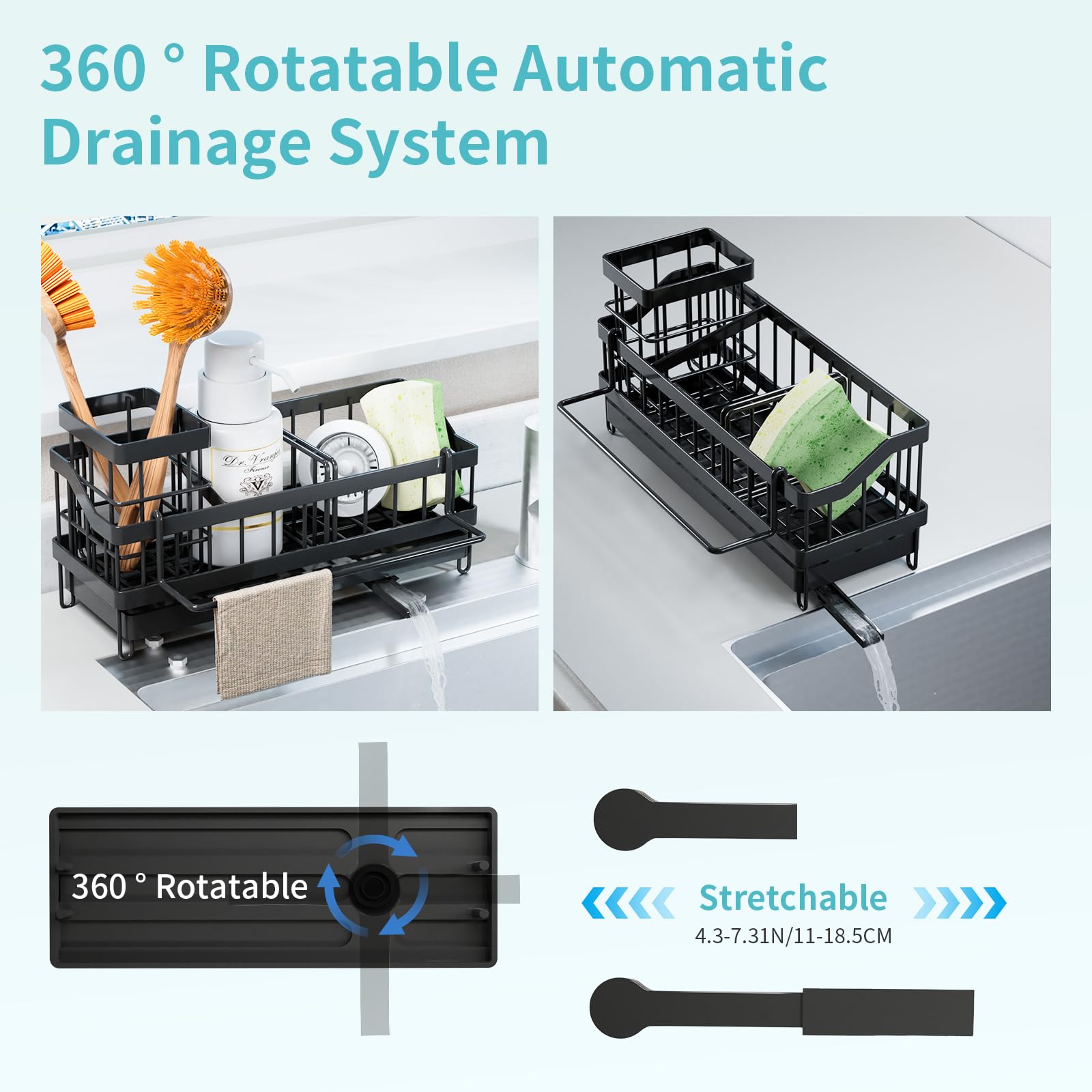 iHomara Spülbecken Organizer Küchen,Schwammhalter,Spülorganizer Edelstahl,Spülmittel Halterung,Sink Caddy Kitchen Organizer,Küchenorganisation Spüle,Spülutensilien Aufbewahrung