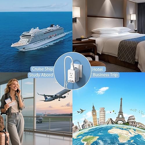Miniatura 5 de ANTPO - Convertidor de voltaje de 220 V a 110 V de EE. UU. a Europa con 2 puertos USB, 2 USB C PD 20 W, 2 salidas de CA convertidor de viaje para