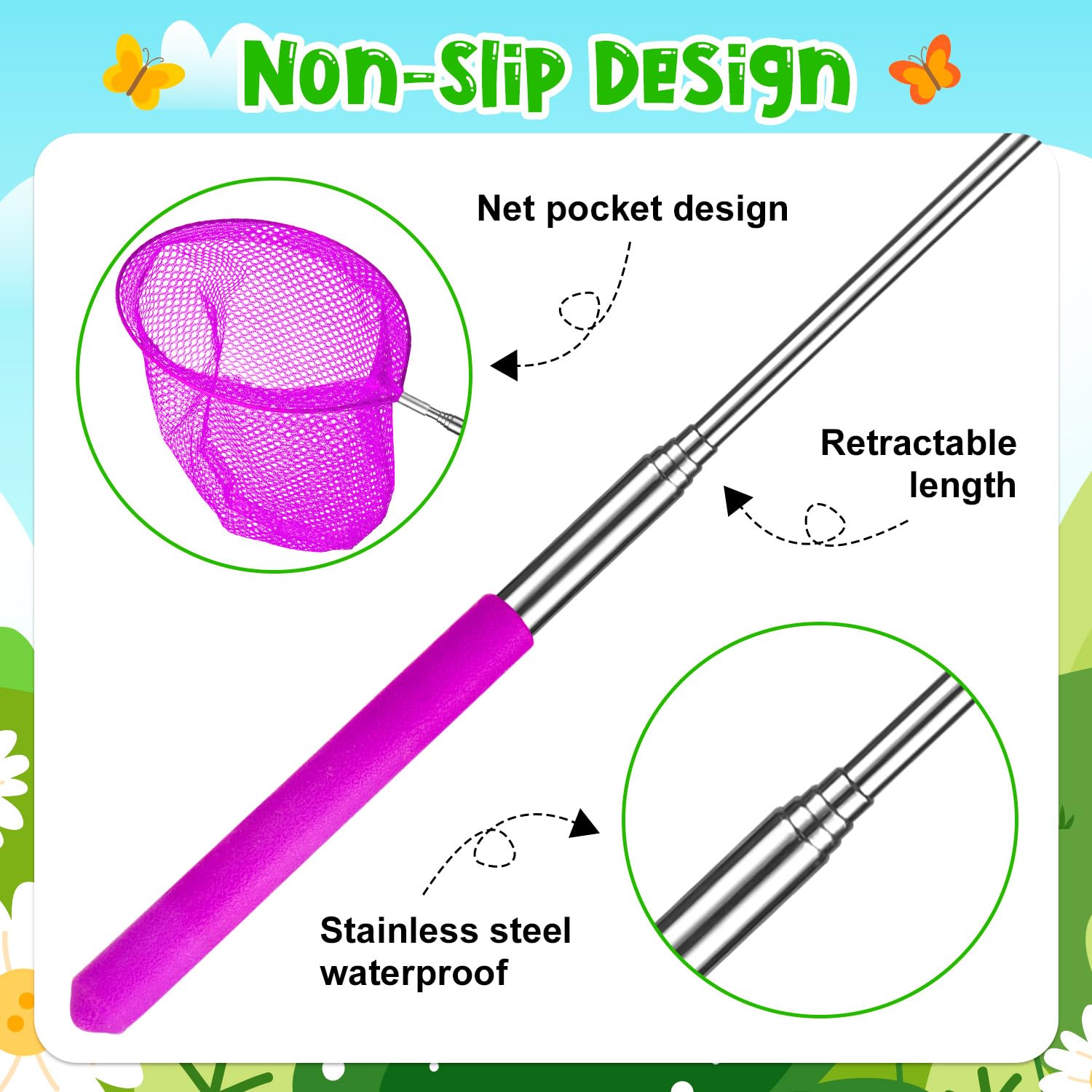 Extendable Fishing Net Kids Telescopic Butterfly Nets, 6 Pack Colorful ...