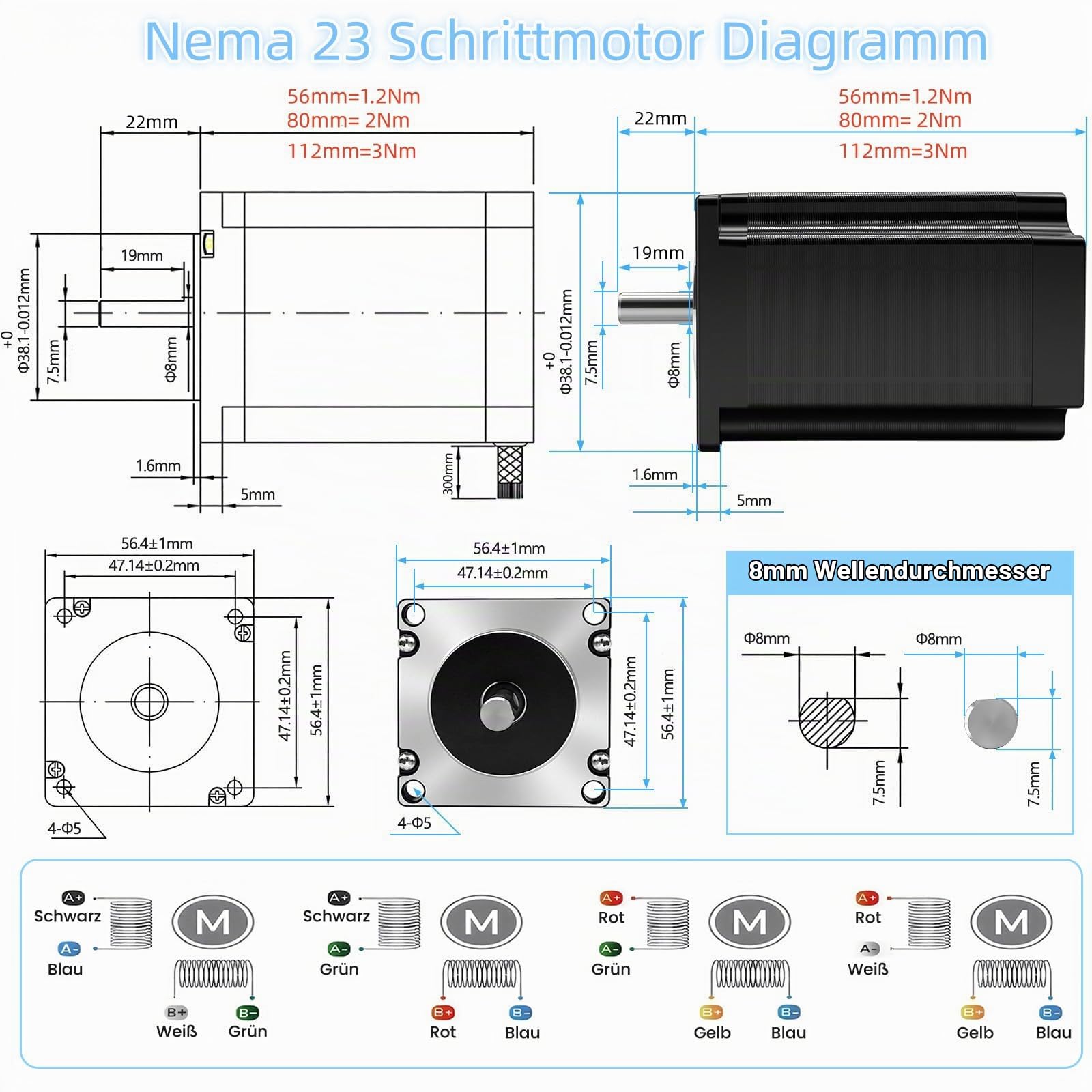 3 Stück Nema23 57mm Schrittmotor Kits 2Nm 2-Phase 3A DM556 Stepper Motor Treiber 350W Stromversorgung Mach3 Steuerkarte für Maschinengravier 3D-Drucker CNC Controller Kit