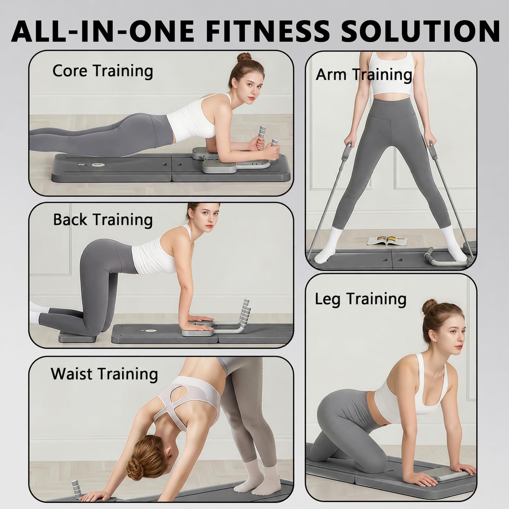 Planche de Pilates, Reformer Pilates Pliable et Multifonctionnelle, Pilates Board D'entraînement pour la Maison avec Minuterie et Bande Résistance, Planche Fitness à Rail Allongé Adaptée (Noir)