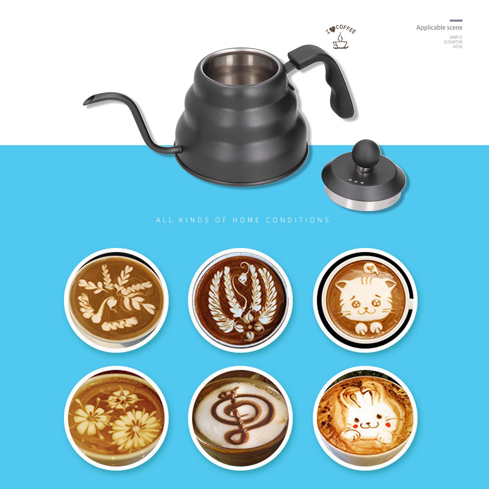 Verter sobre el hervidor de café, olla de cuello de cisne de acero inoxidable PTFE para la oficina para el restaurante para la tienda de té de la leche para el café para el hogar (n. ° 2) (n. ° 2)