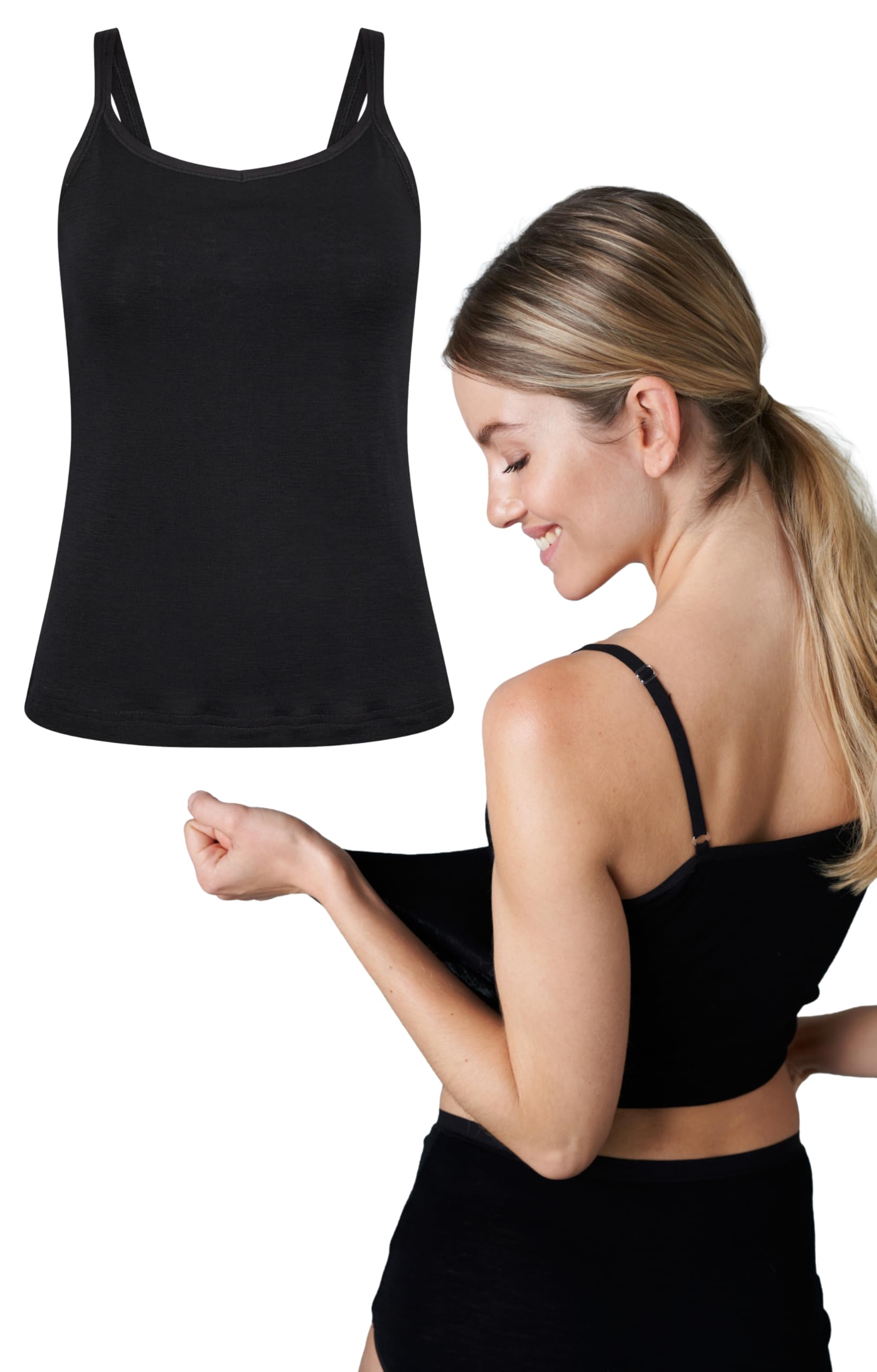 Merino Unterwäsche Damen, 100% Merinowolle Unterhemd, Weich und Atmungsaktives Tank Top, 175 GSM Premium Merino Wolle