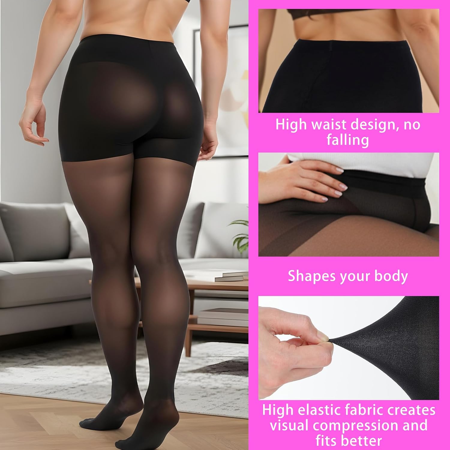 Teaaha 1 Pairs 20D Plus Size Sheer Tights for Women, Comfortable Stockings High Waist Control Top Pantyhose with Reinforced Toes for Curvy Women for Daily Wear, Special Occasions (2XL) - Image 3