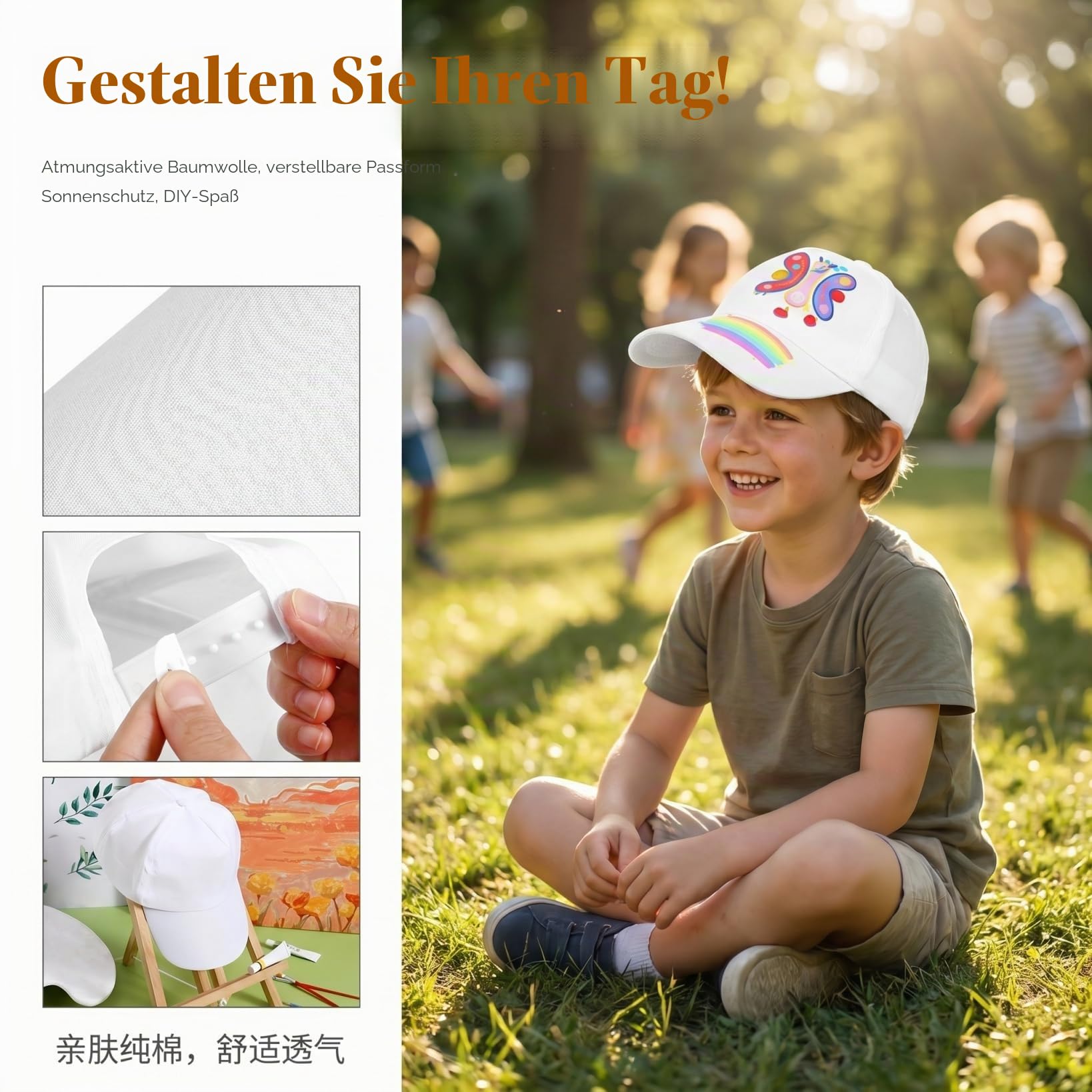 Housoutil Kinder Schirmmütze Zum Bemalen 10 Stück Weiß Baumwolle Cap Zum Selber Gestalten DIY Baseballkappen Für Kreatives Basteln Und Geschenk