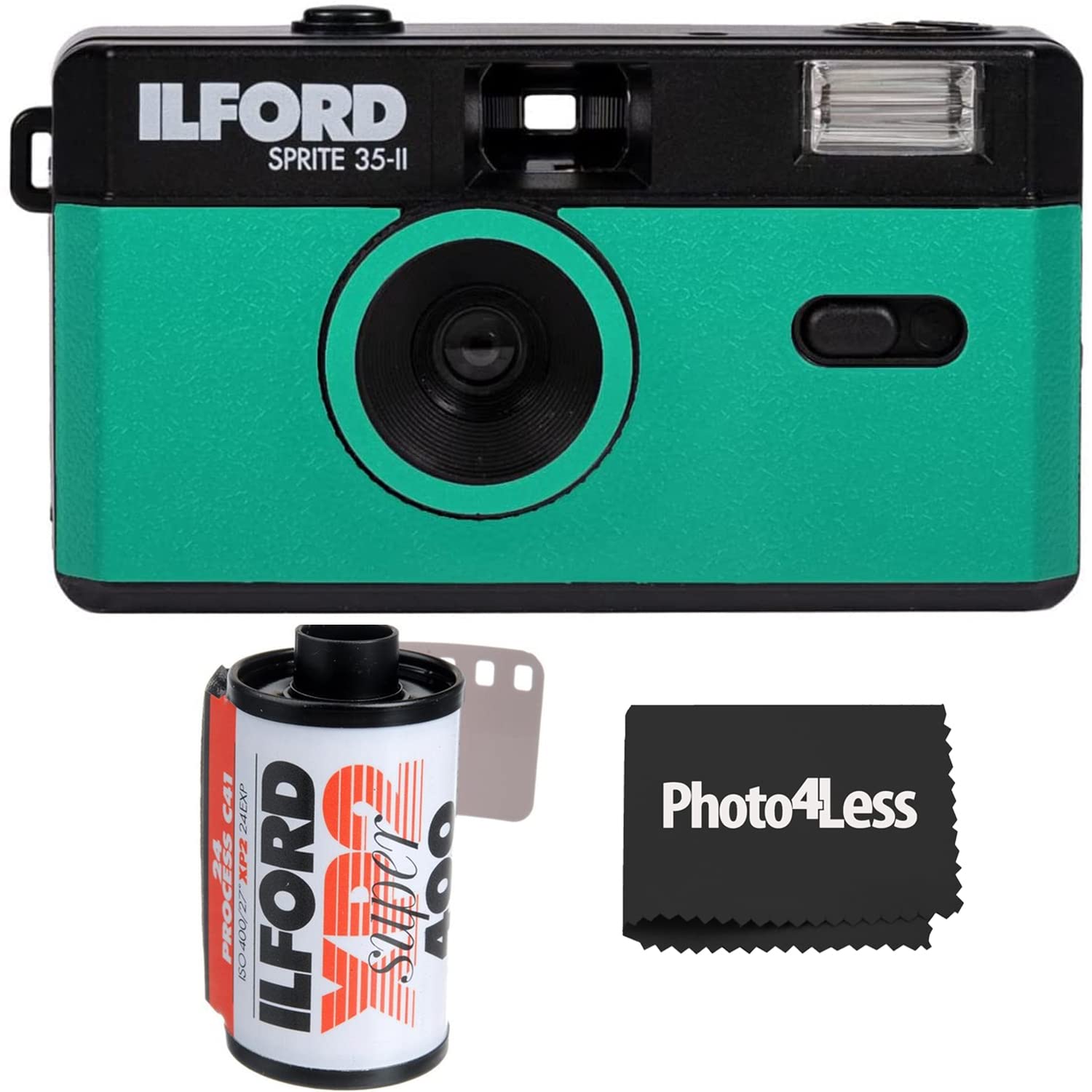 Ilford Sprite 35-II Camera Black and Teal + Ilford XP2 400 35mm B&W Film 24 Exposures