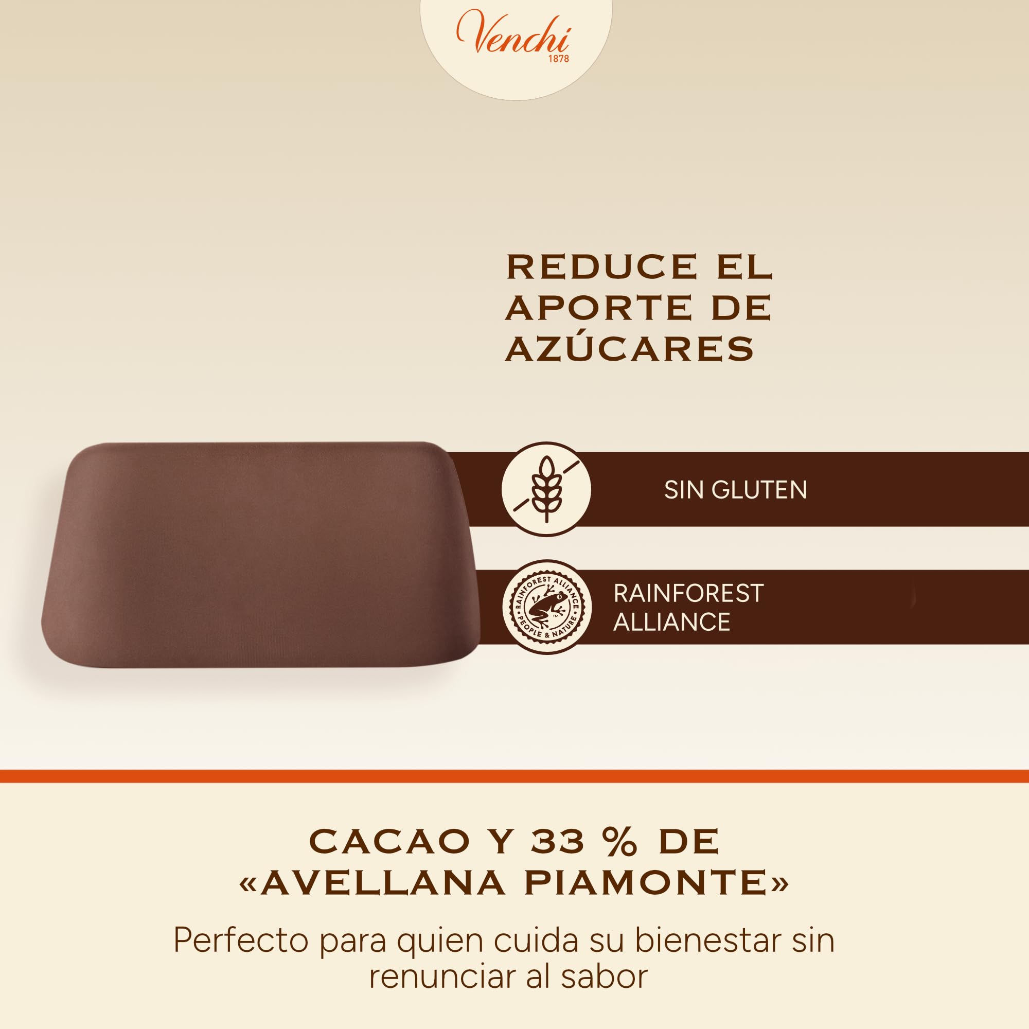 Venchi - Cacao y Avellana NO Added Sugar, 1 kg - Sin Edulcorantes Artificiales - Sin Gluten
