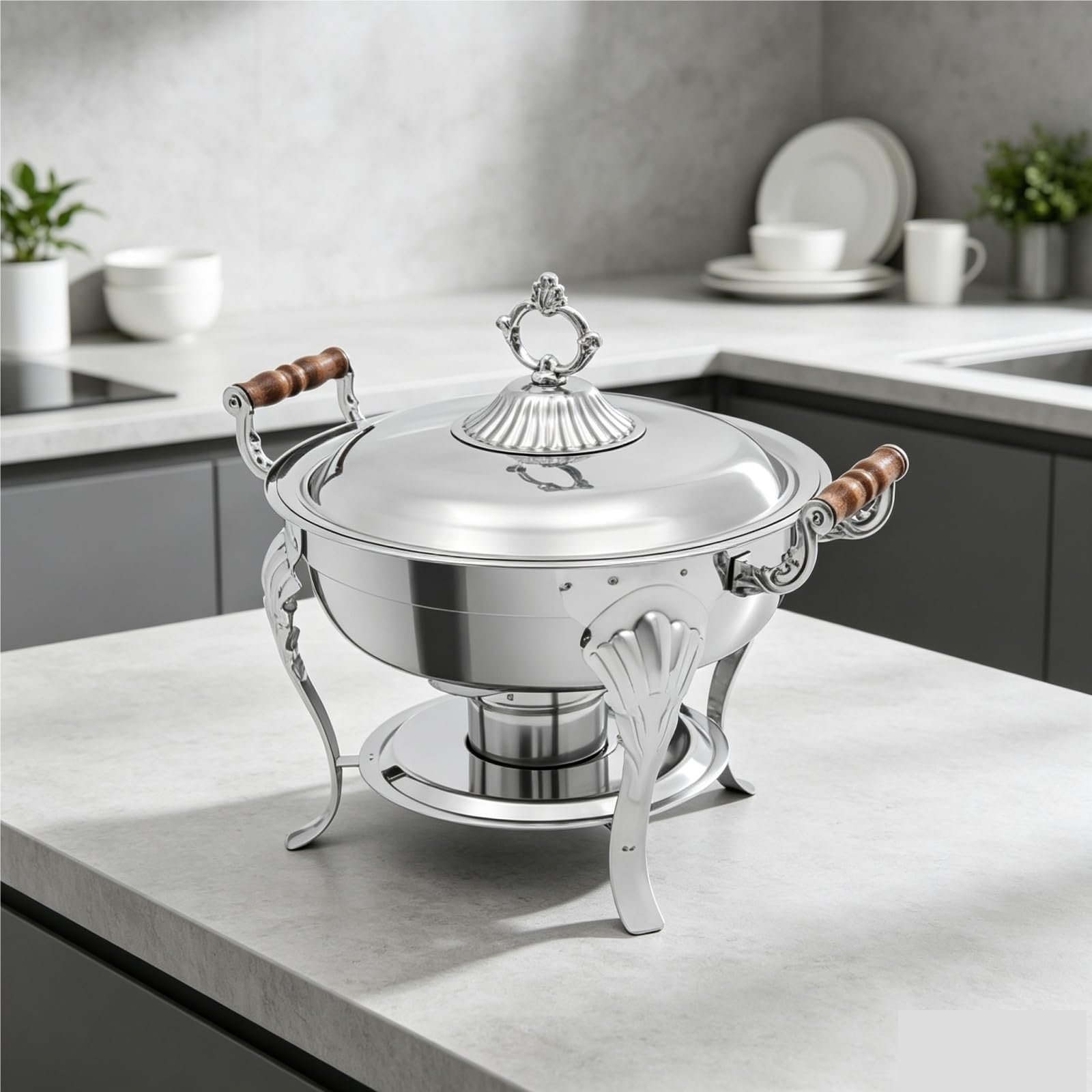 Chafer Redondo de Acero Inoxidable. Estufa Buffet