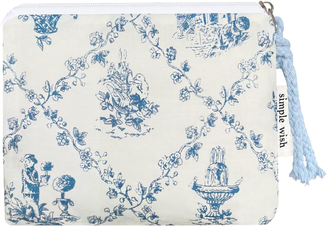 Cotton Floral Small Organizer Bag Coin Pouch with Cute Prints Zipper for Women Girls (DIAMOND FLOWER)