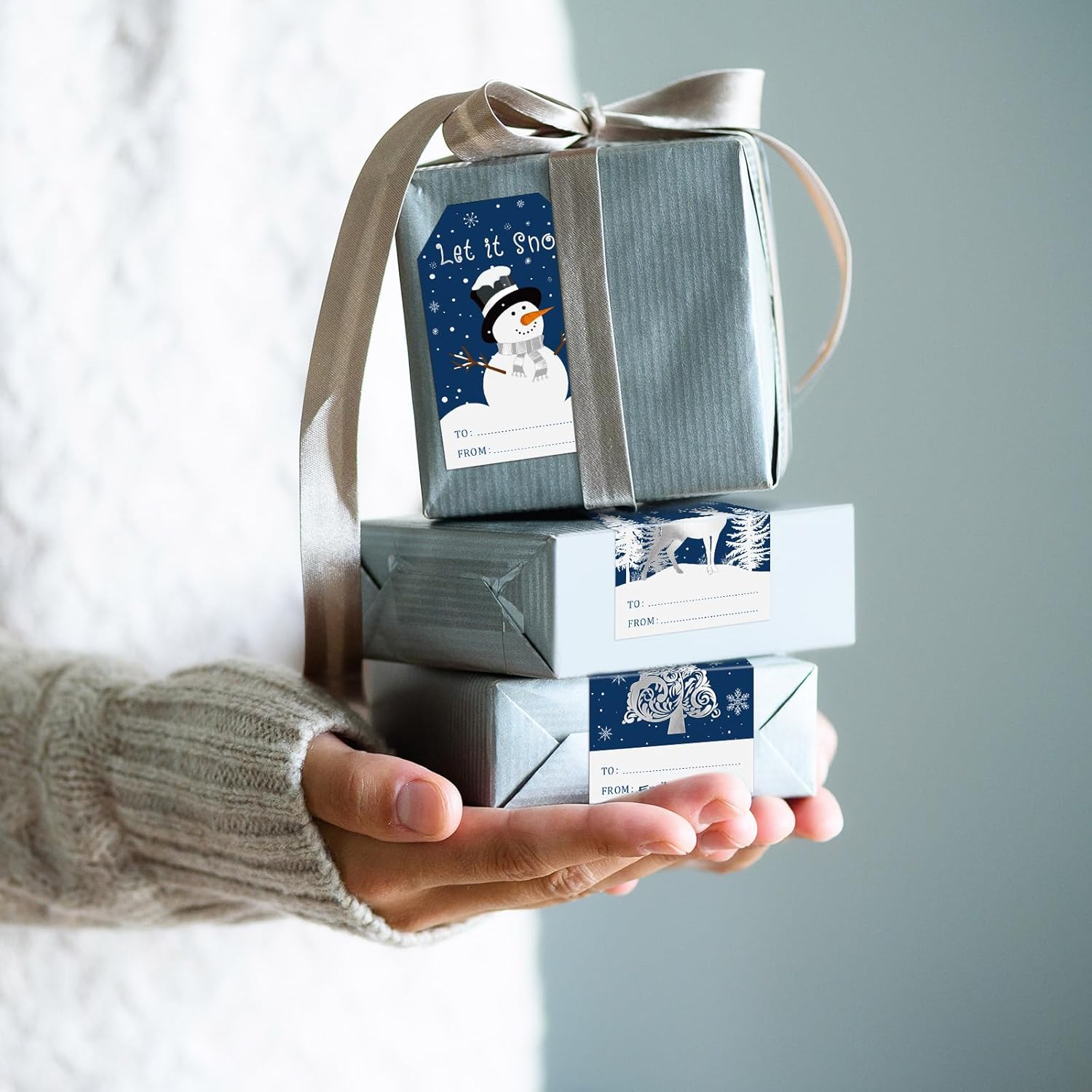 Pasimy 300 Pcs Christmas Gift Stickers Self Adhesive Xmas Gift Tag Christmas Label Sticker Snowman Xmas Tree Deer Name Sticker for Winter Holiday Party Supplies - Image 5