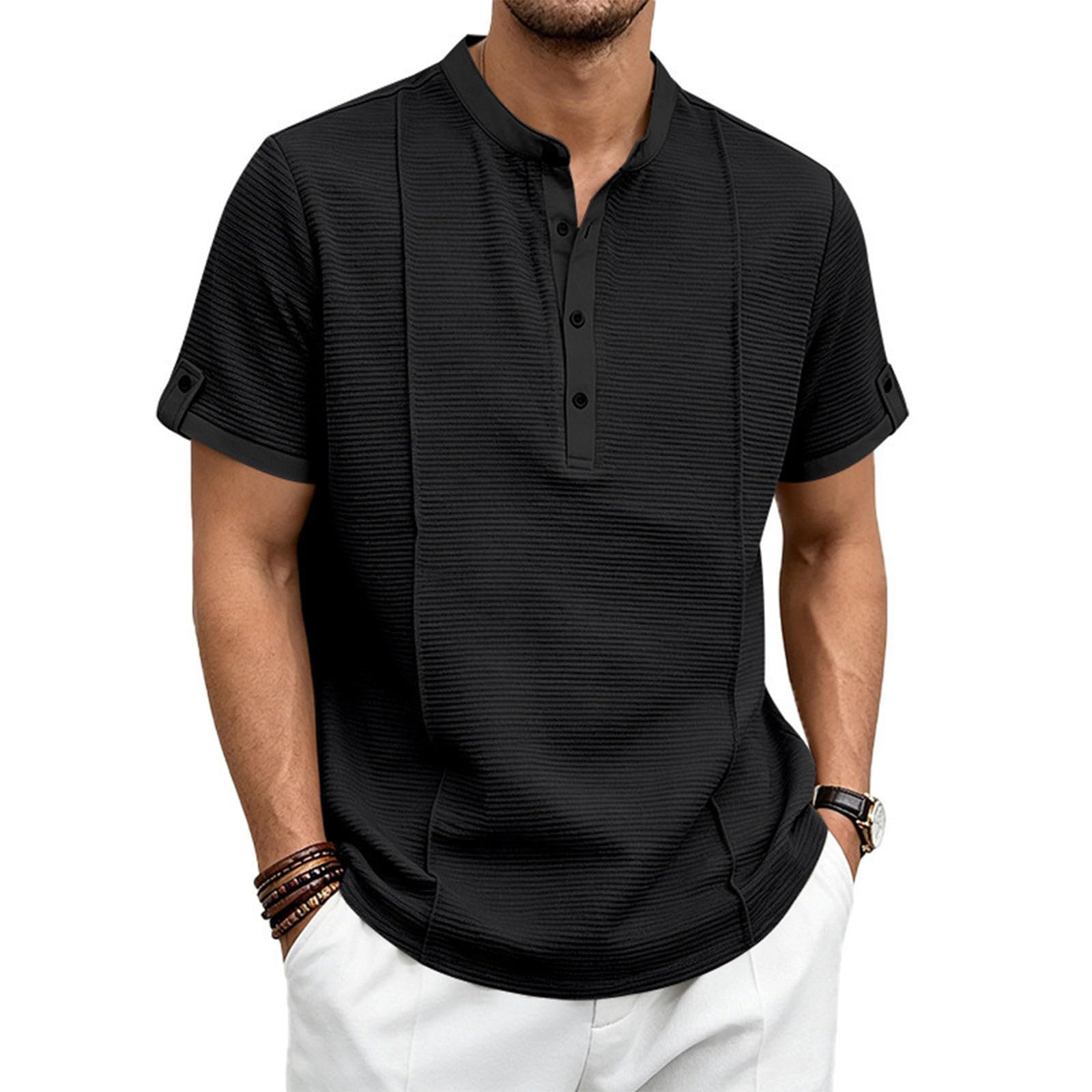 Breeze Polo para hombre con comodidad de barriga de cerveza, elástico, clásico, elástico, tiempo libre, golf, transpirable, cuello estructurado, manga corta para golf y ocio, ultrasuave y