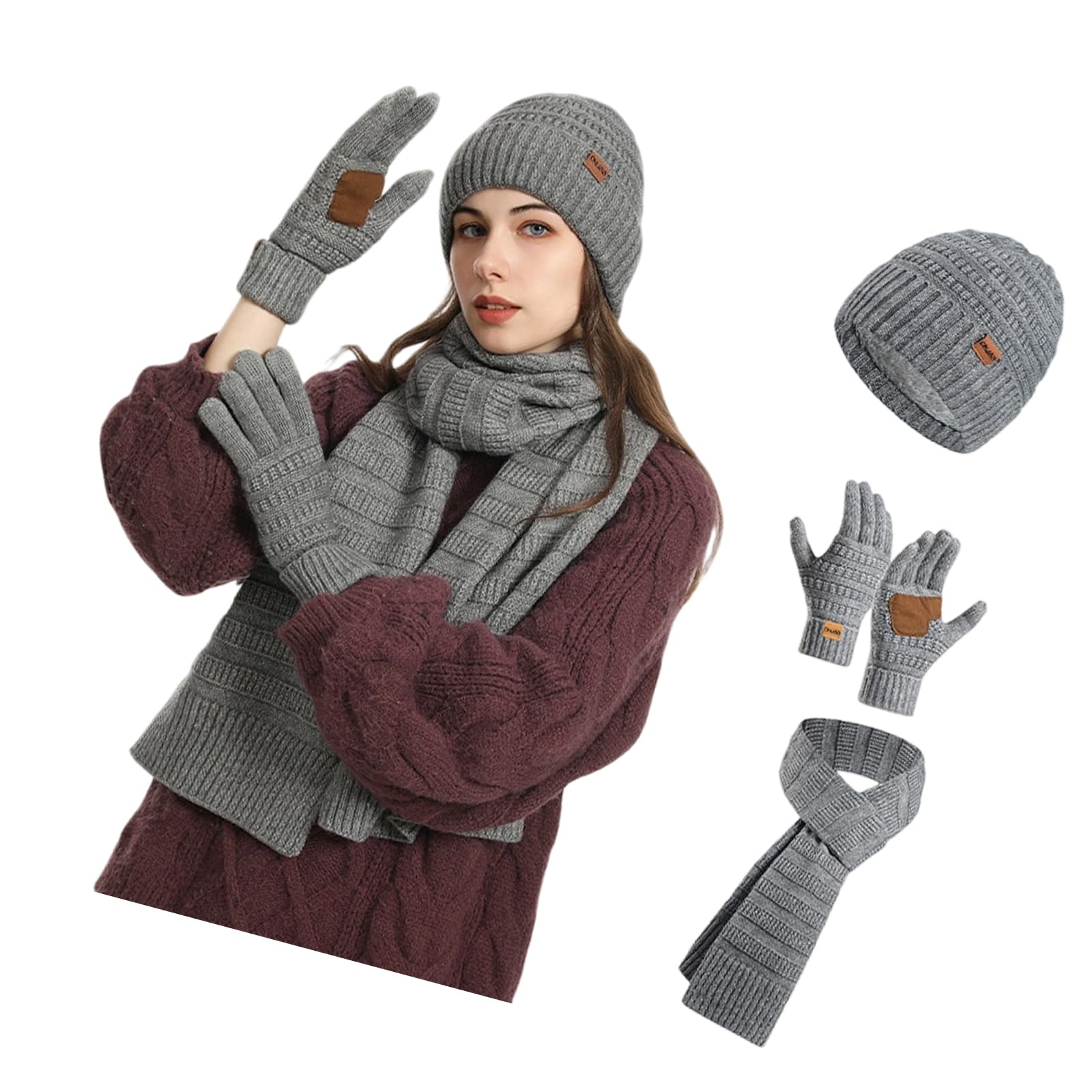 Set di guanti invernali per adulti e bambini, in fibra acrilica, antivento, protezione dal freddo, copricapo, sciarpa per il collo, per esterni, set invernale in acrilico morbido
