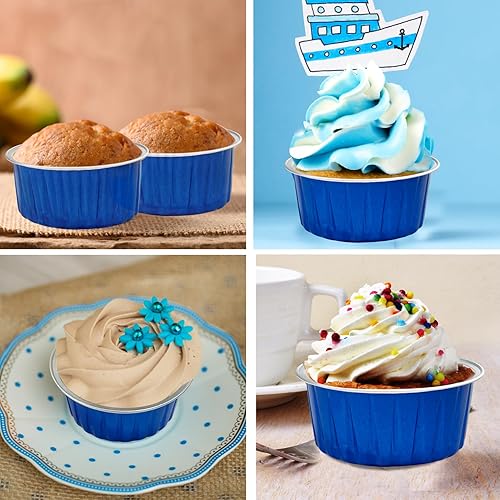 Miniatura 4 de 100 vasos de aluminio con tapas, 5 onzas desechables Ramekin para hornear, moldes para magdalenas, mini moldes de aluminio para cupcakes para fiesta