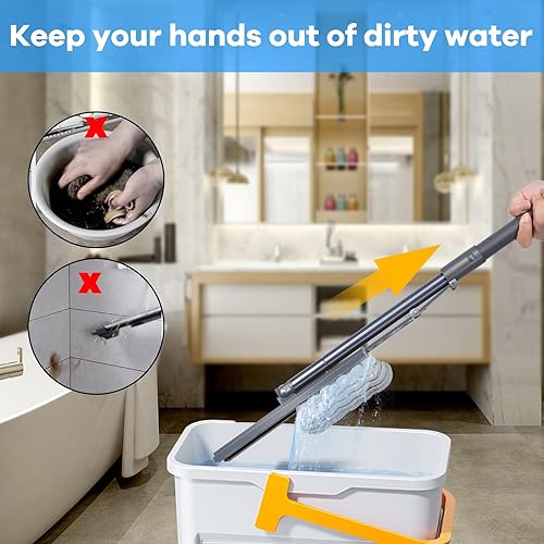 Miniatura 2 de Nolopau Trapeador de esponja, mopa de esponja autoexprimible para limpieza de suelos con 2 piezas absorbentes, esponja, manos libres, rodillos para