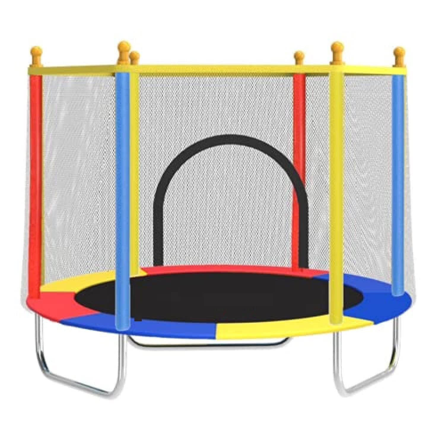 BabyGo 55 inch Trampoline with Safety Net & U-Shape Legs for Kids & Adults | Indoor & Outdoor Trampoline | Powerful Loading Capacity 120KG | Stainless Steel Frame & Legs (Yellow)