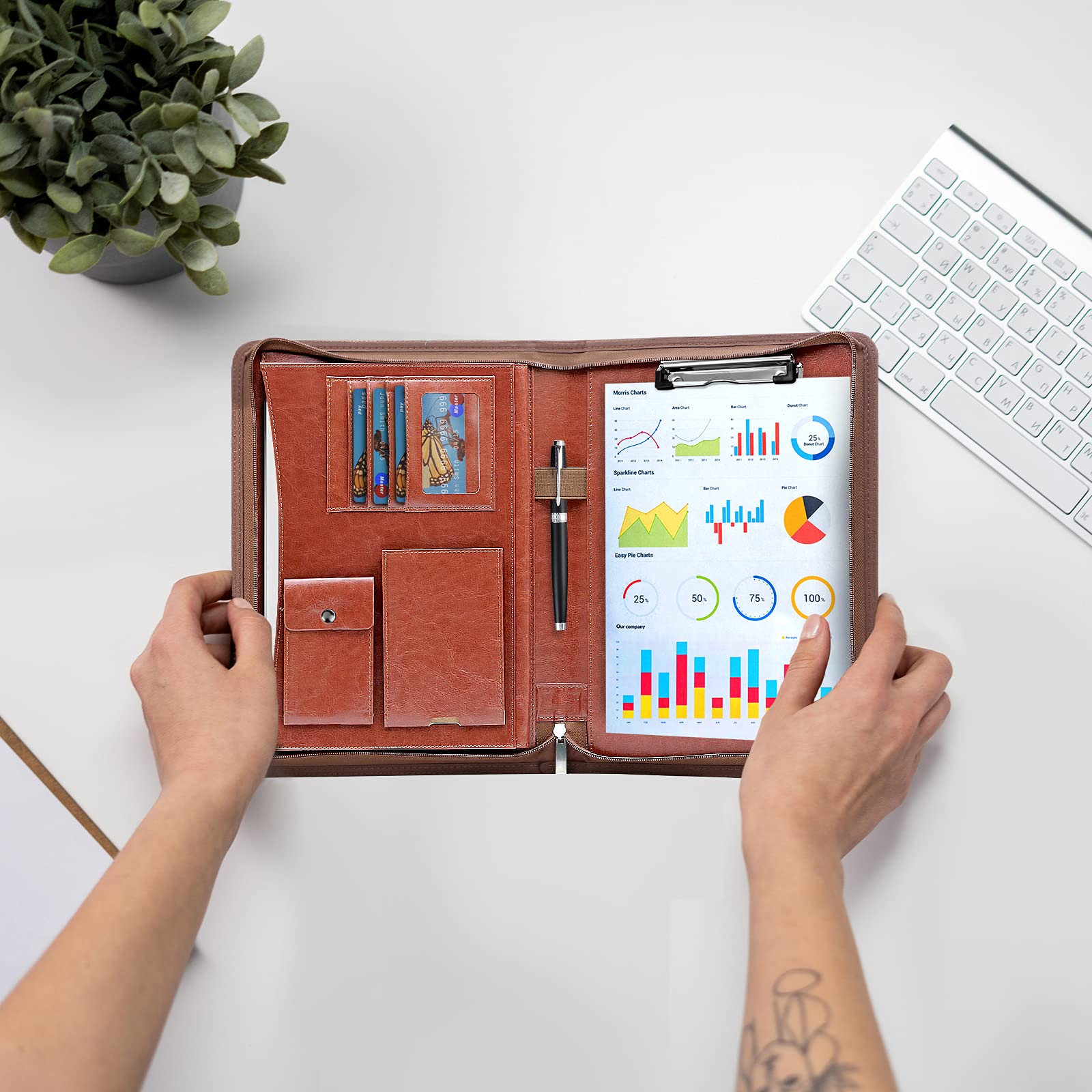 NEWYES Porte-Document En Cuir PU Avec Fermeture Éclair, Cadeaux