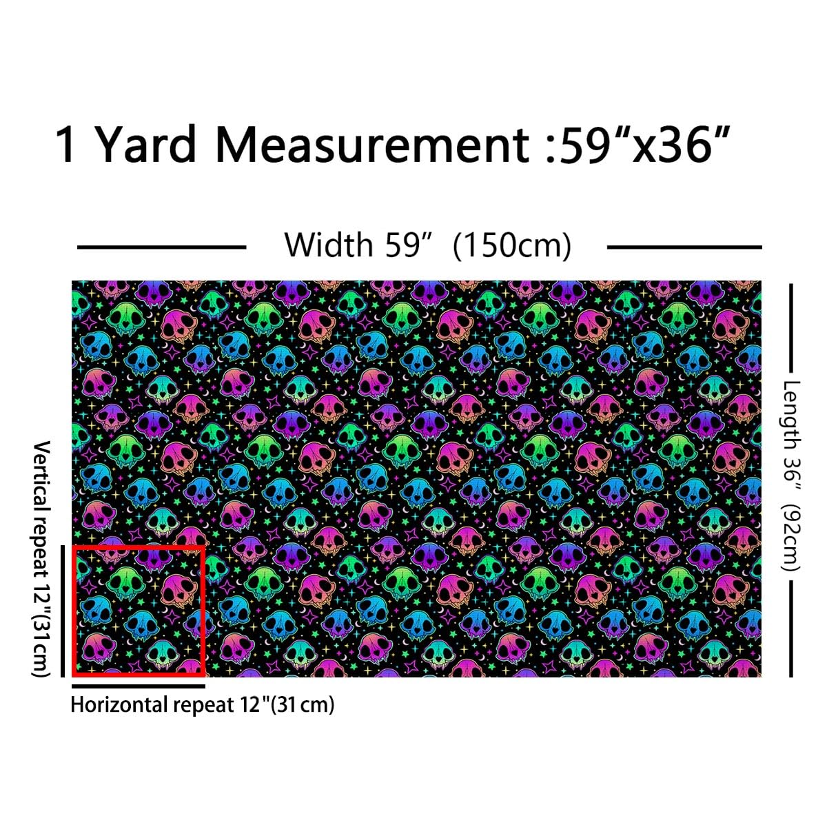 Halloween Fabric by The Yard for Kids Goth Sugar Skull Decorative Waterproof Outdoor Fabric Gothic Skull Upholstery Fabric for Chairs Bed Fluorescent Style Fabric 1 Yard (L92*W150cm) - Image 2
