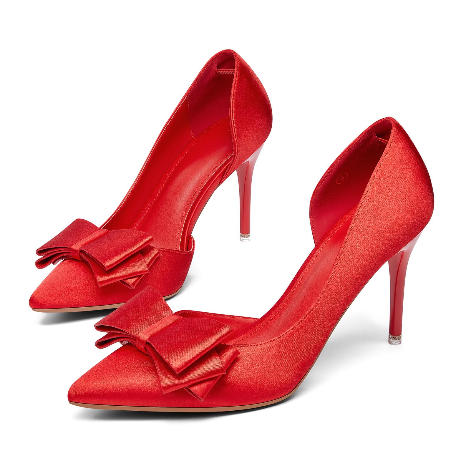 Womens Bow Heels Closed Pointed Toe Dress Shoes Stiletto Slip on Wedding Pumps