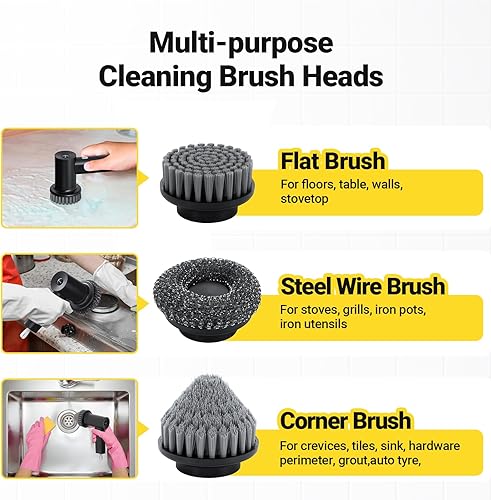 Miniatura 3 de Depurador eléctrico giratorio, 3000 mAh inalámbrico con 8 cabezales reemplazables, limpiador de mano ligero de doble velocidad para limpiar