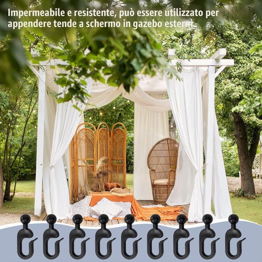 50 Pz Ganci in Plastica per Tende Gazebo, Ganci per Binario Tende Scorrevoli, Ganci per Teli Laterali e Tende Zanzariere da Gazebo Scorrevoli, Ganci Invisibili Binari Tende Universali - Nero