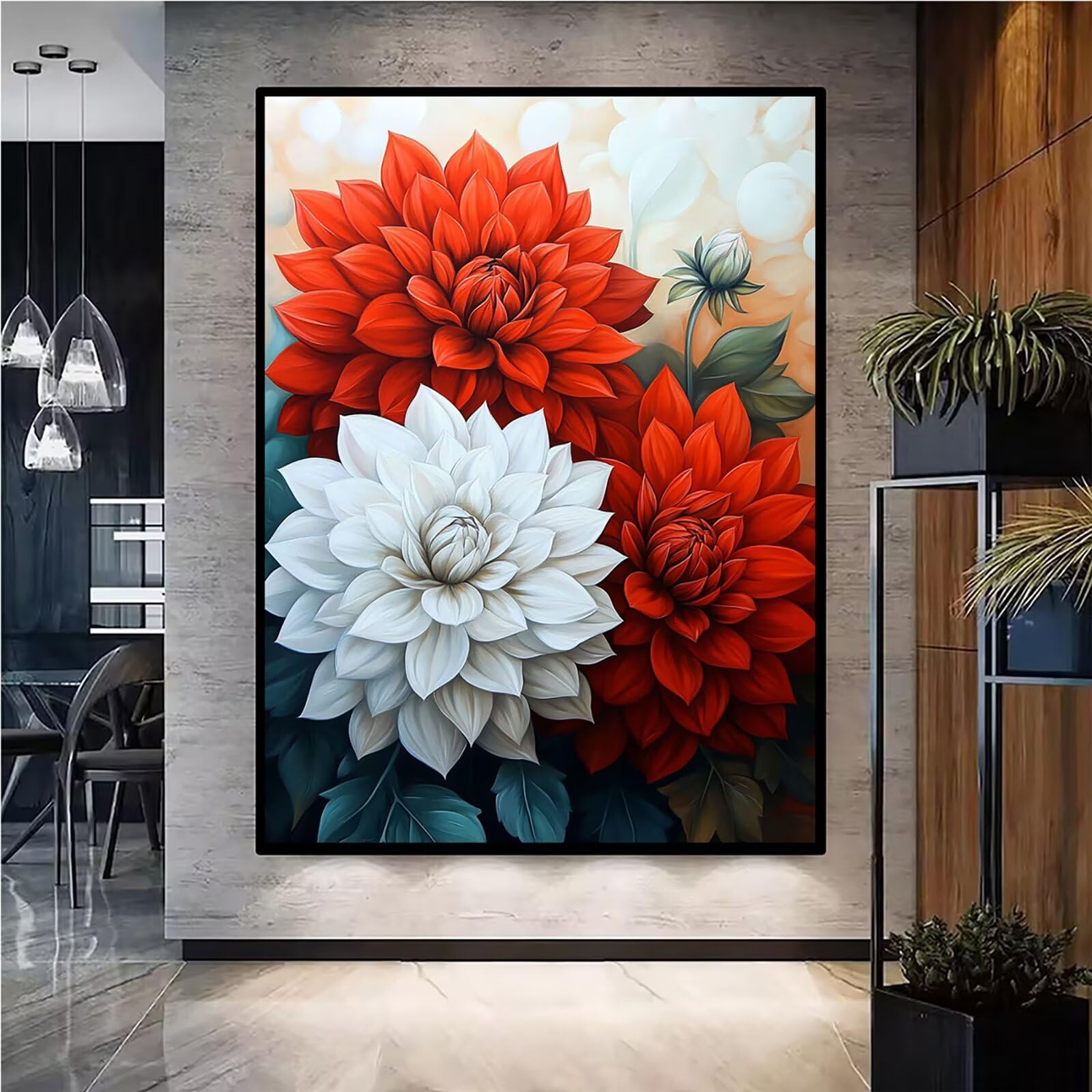 Diamond Painting Kit Completo, Diamond Painting Fiori, 5D Quadrato Pittura Diamante Kit Manualidades Adultos DIY Diamantini Crystal Art Disegni Ricamo Punto Croce Artigianale, 60x90cm Retrò j0-792