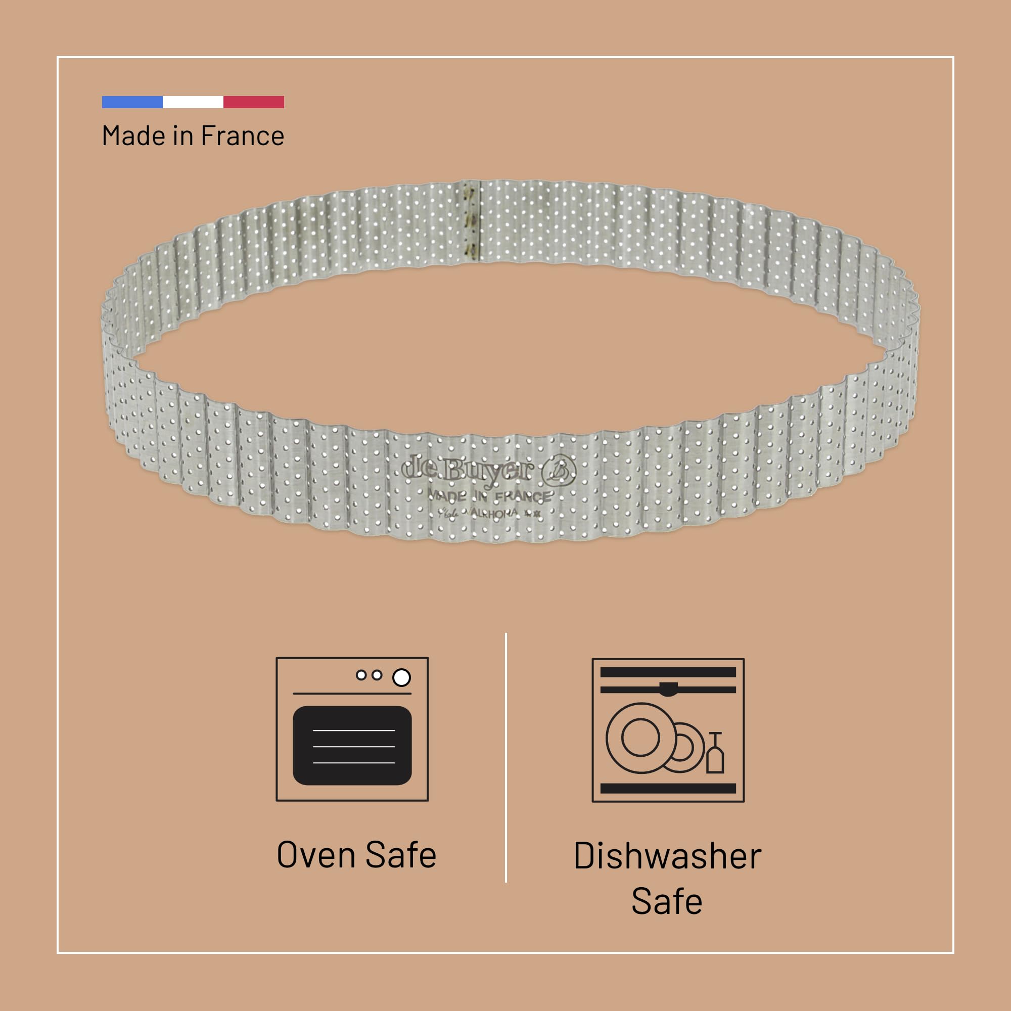 DE BUYER 3030.20 INOX Cercles Perfores De Buyer-3030.20 pierścień do ciasta Cannele 20 cm, wysokość 3 cm, stal nierdzewna, srebrny
