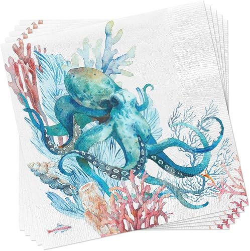 Miniatura 4 de Nautcial Servilletas OCTOPUS 40 servilletas de papel costero, papel decoupage, tamaño de cóctel para fiestas o decoupage