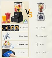 Facelle Turmixgép 1,6L Üvegkancsóval - Érintőképernyős Smoothie Készítő 4 Sebességfokozattal, Kivehető Rozsdamentes Acél Pengével, Fekete 3