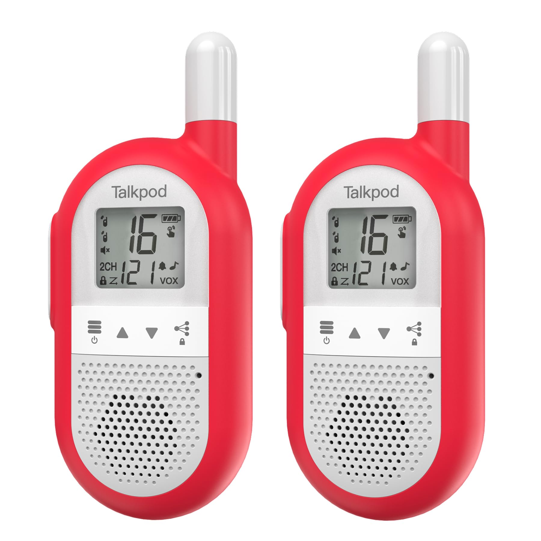 Talkpod Walkie Talkies für Kinder Erwachsene Lange Reichweite, Familie 2-Wege-Funkgeräte 16 Kanäle für Wandern, Camping, Walky Talky mit VOX, Hintergrundbeleuchtung LCD-Bildschirm, 2 Pack (Rot)