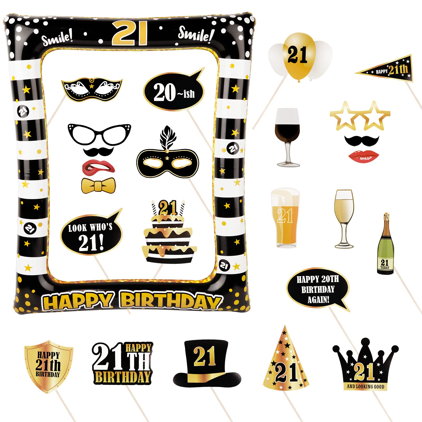 Buy (24Pcs) 21st Birthday Party Inflatable Frame and Photo Booth Props