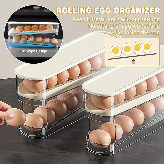 Rolling Egg Holder Storage - 2 layer Egg Rolling Dispenser