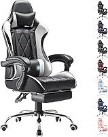 Homall Gaming Chair with Massage Lumbar, Footrest & Headrest - Ergonomic White PC Chair, 280lbs Capacity