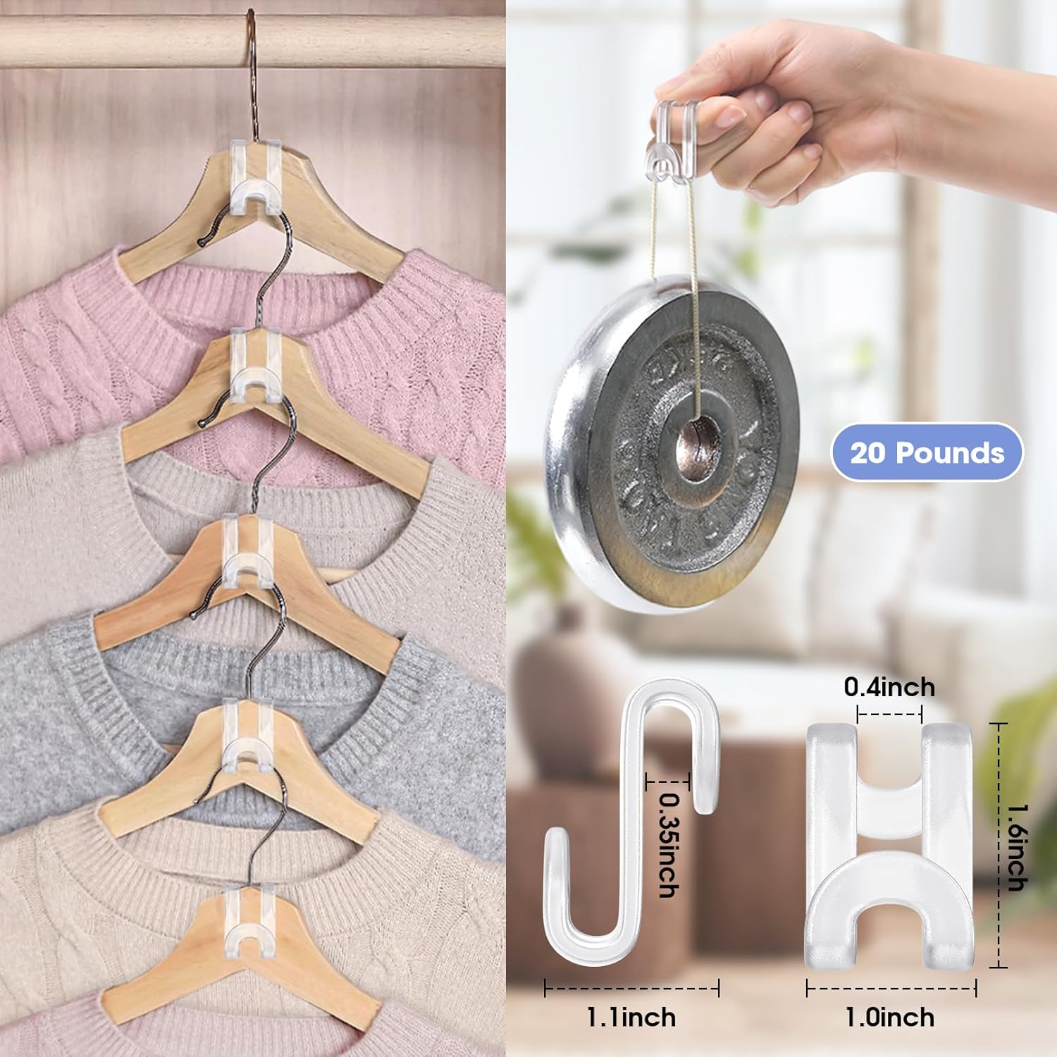 Clothes Hanr Cector Hooks, Plastic Space Saving Heavy Duty Hanr