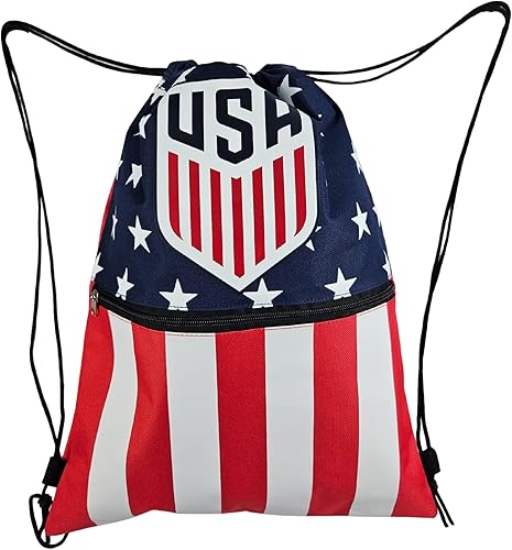FOCO Bolsa con cordón y bolsillo con cremallera del equipo de fútbol de Estados Unidos para hombre, con logotipo del equipo, mochila oficial USMNT