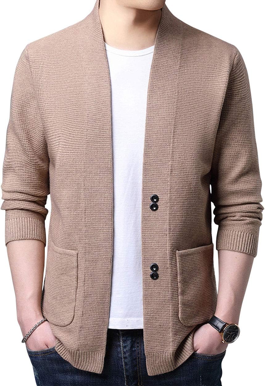 ebossy Men's Casual Slim Fit Open Front Patch Pocket Long Sleeve Cardigan Sweater