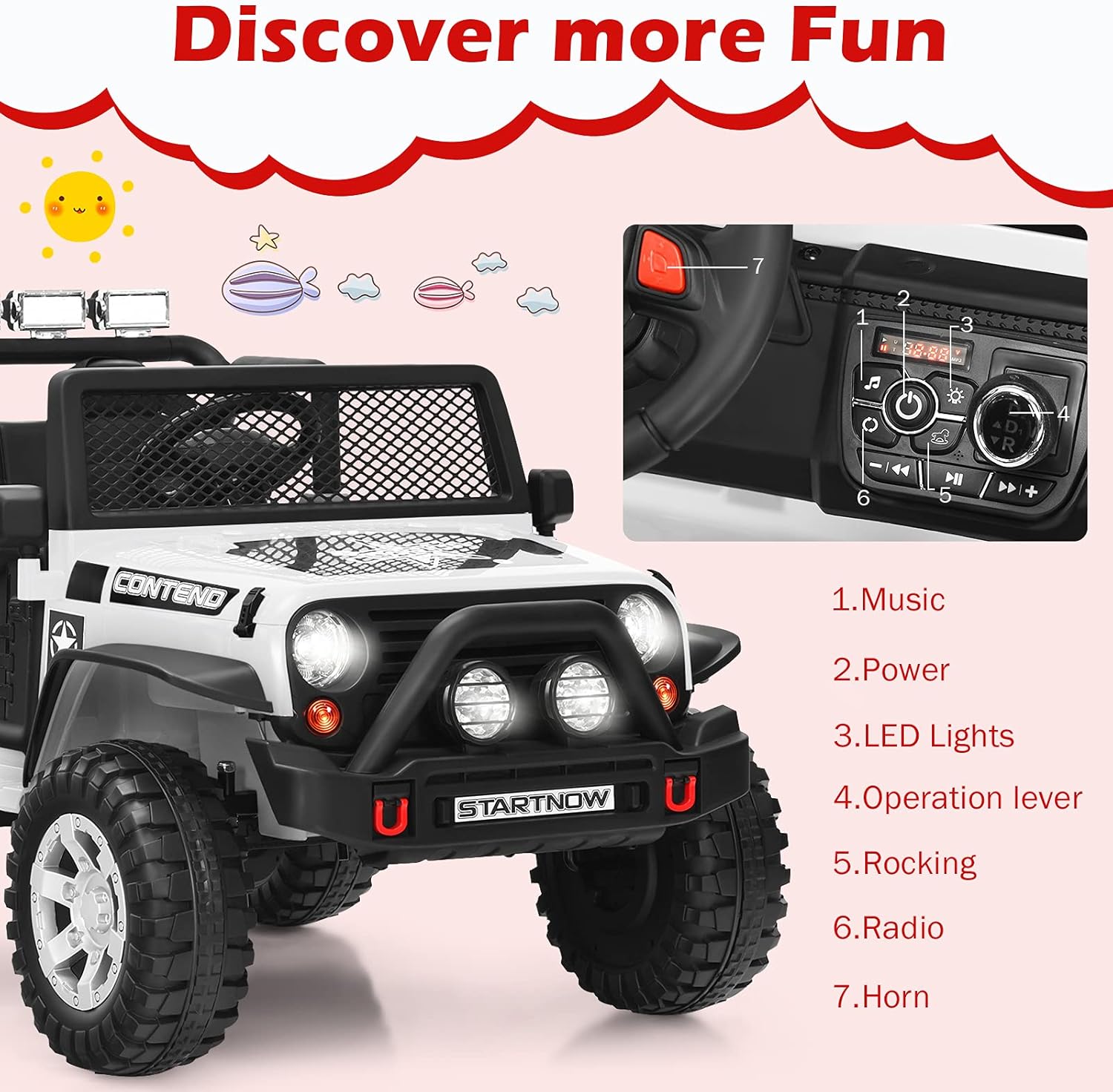 MAT EXPERT 2 Seater Ride on Car for Kids, 12V Battery Powered Toddler Car with Remote Control, Spring Suspension, LED Light, Music & MP3, Electric Vehicle Truck Kids Car for Boys & Girls (White)