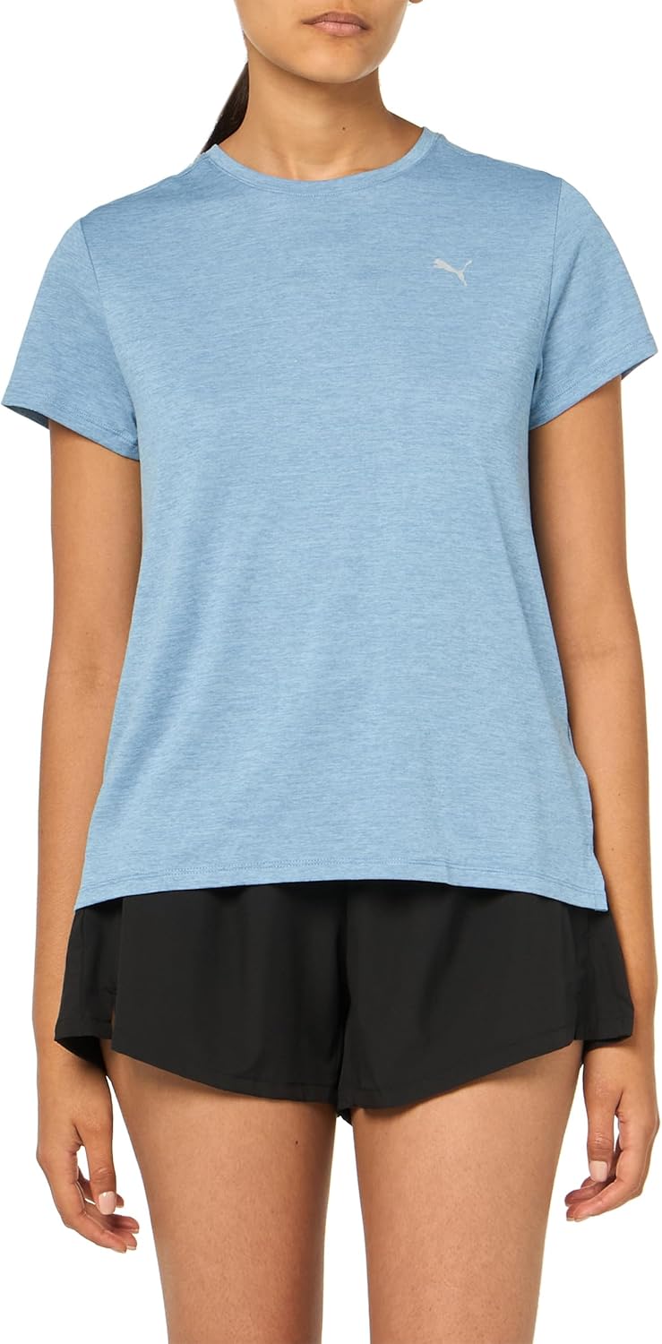 PUMA Womens Run Favorite Heather Crew Neck Short Sleeve Athletic Casual Tops Casual - Blue
