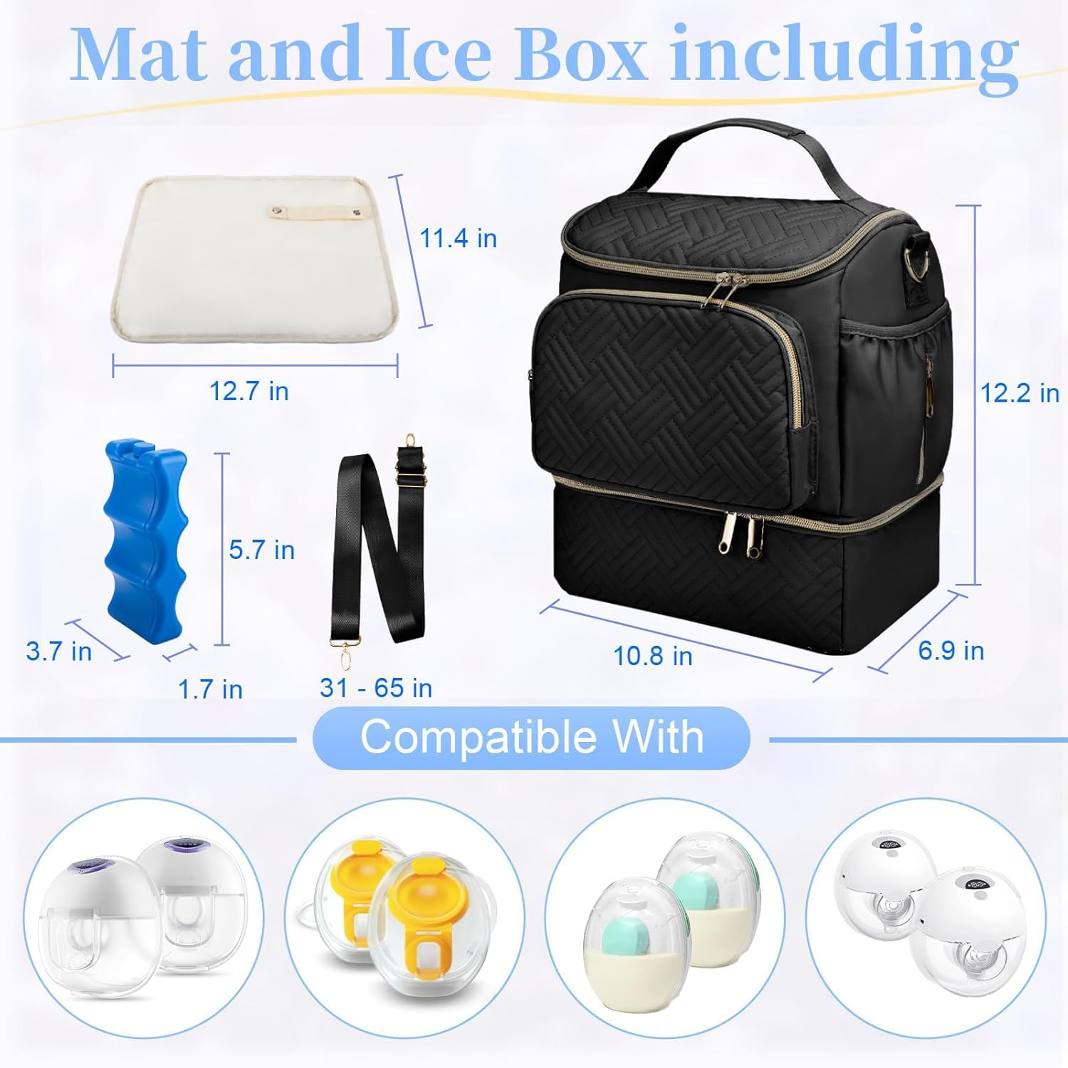 Tragbare Milchpumpentasche mit Kühlfach, kompatibel mit Willow/Elvie/Medela/Momcozy M5/S12 Pro, Muttermilchkühler, Reisetasche mit Eisbeutel & Matte, Pumptaschen für die Arbeit
