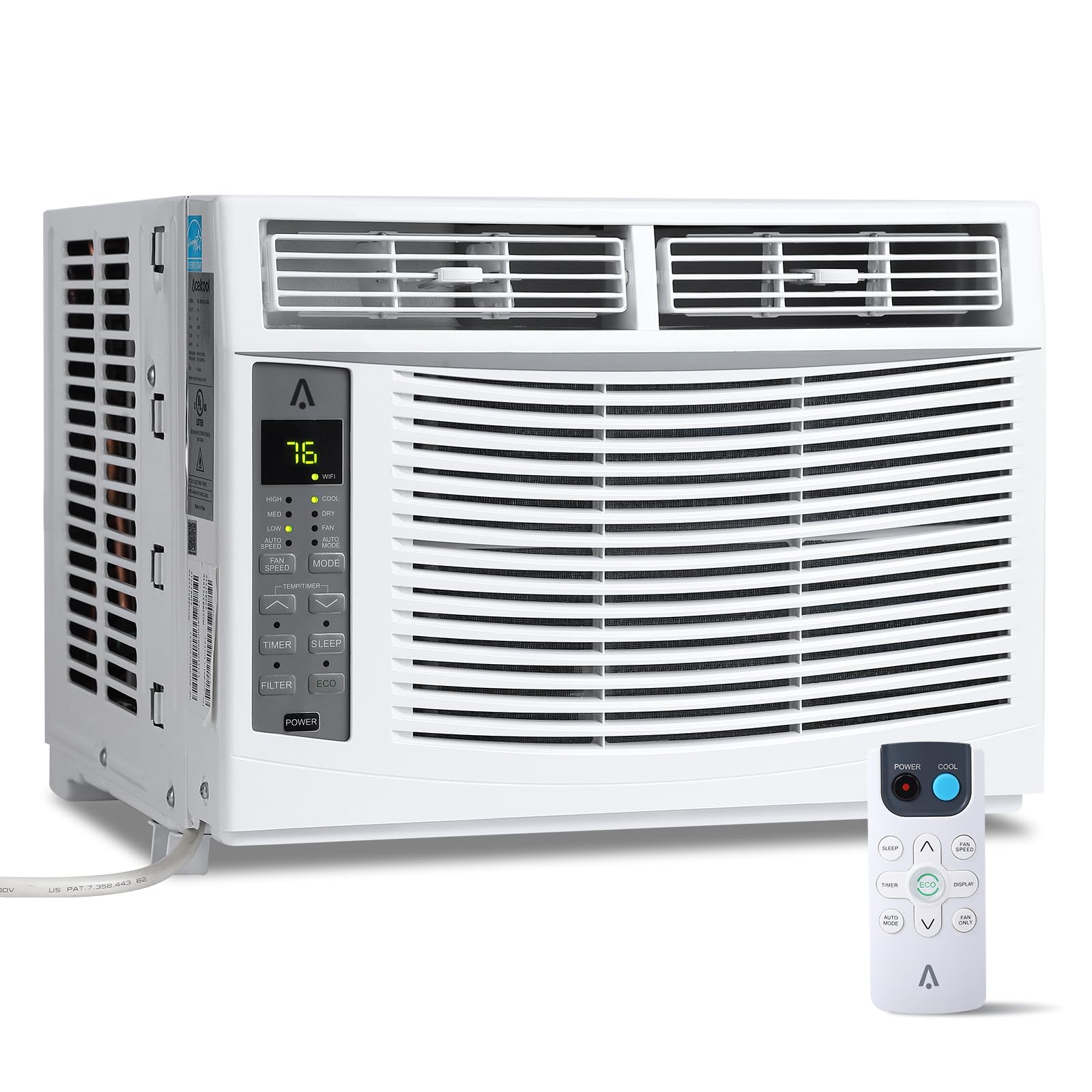 6,000 BTU Window Air Conditioner, Cools up to 250 Sq.Ft. for Bedrooms and Small Rooms, Quiet AC Unit with Remote Control, 3-in-1 Cooling with Sleep & ECO Mode, Washable Filter, Energy Efficient, R32