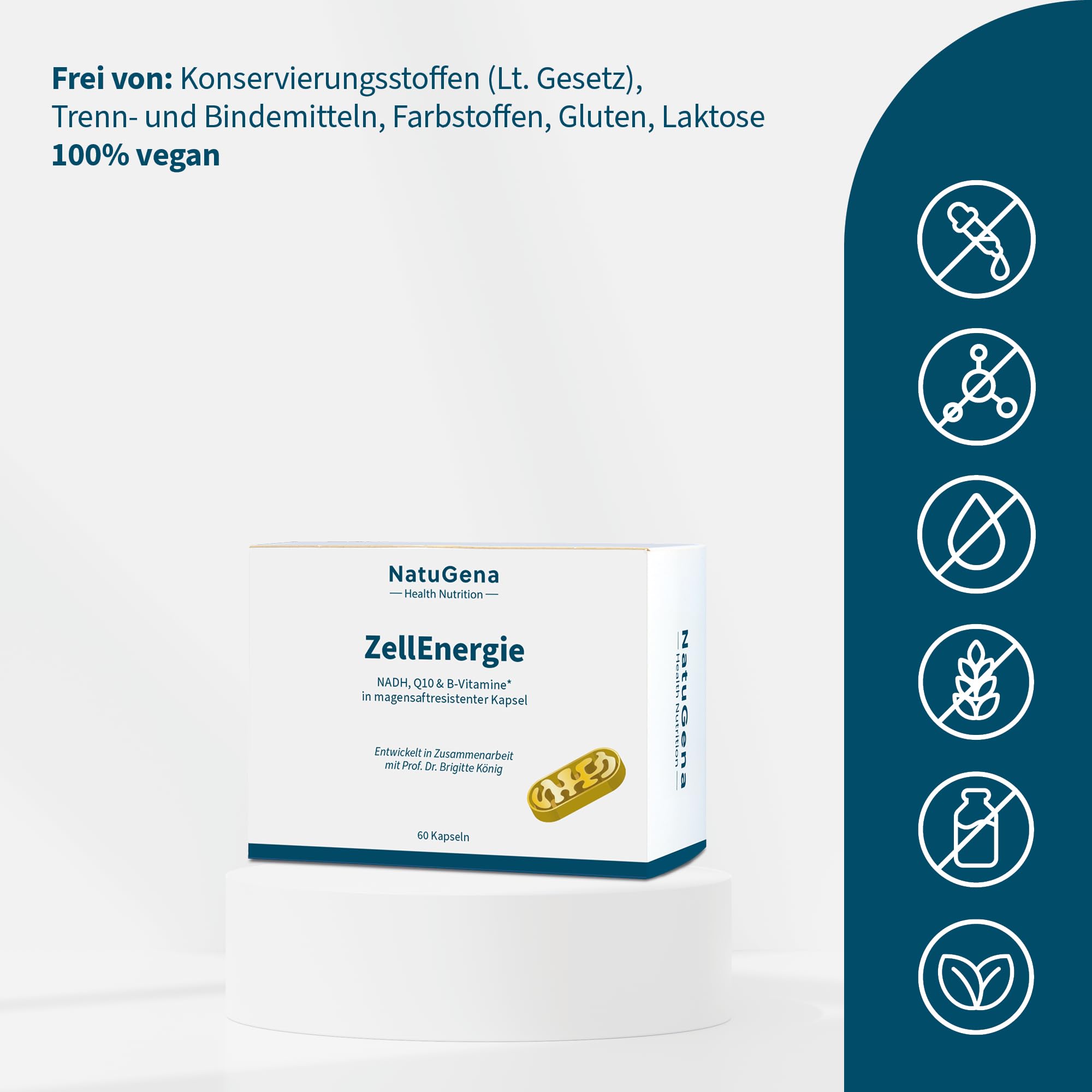 NatuGena ZellEnergie + NADH & Coenzym Q10, bioaktive Vitamine tragen zu einem normalen Energiestoffwechsel bei, 60 Kapseln (1 Monats Packung)