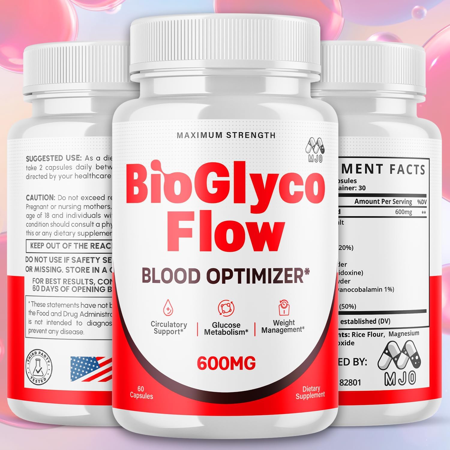 BioGlyco Flow Blood Optimizer Capsules, Official BioGlyco Flow Pills with All Natural Ingredients, Advanced Health and Wellness Support Supplement with Maximum Strength Multivitamins (60 Capsules)