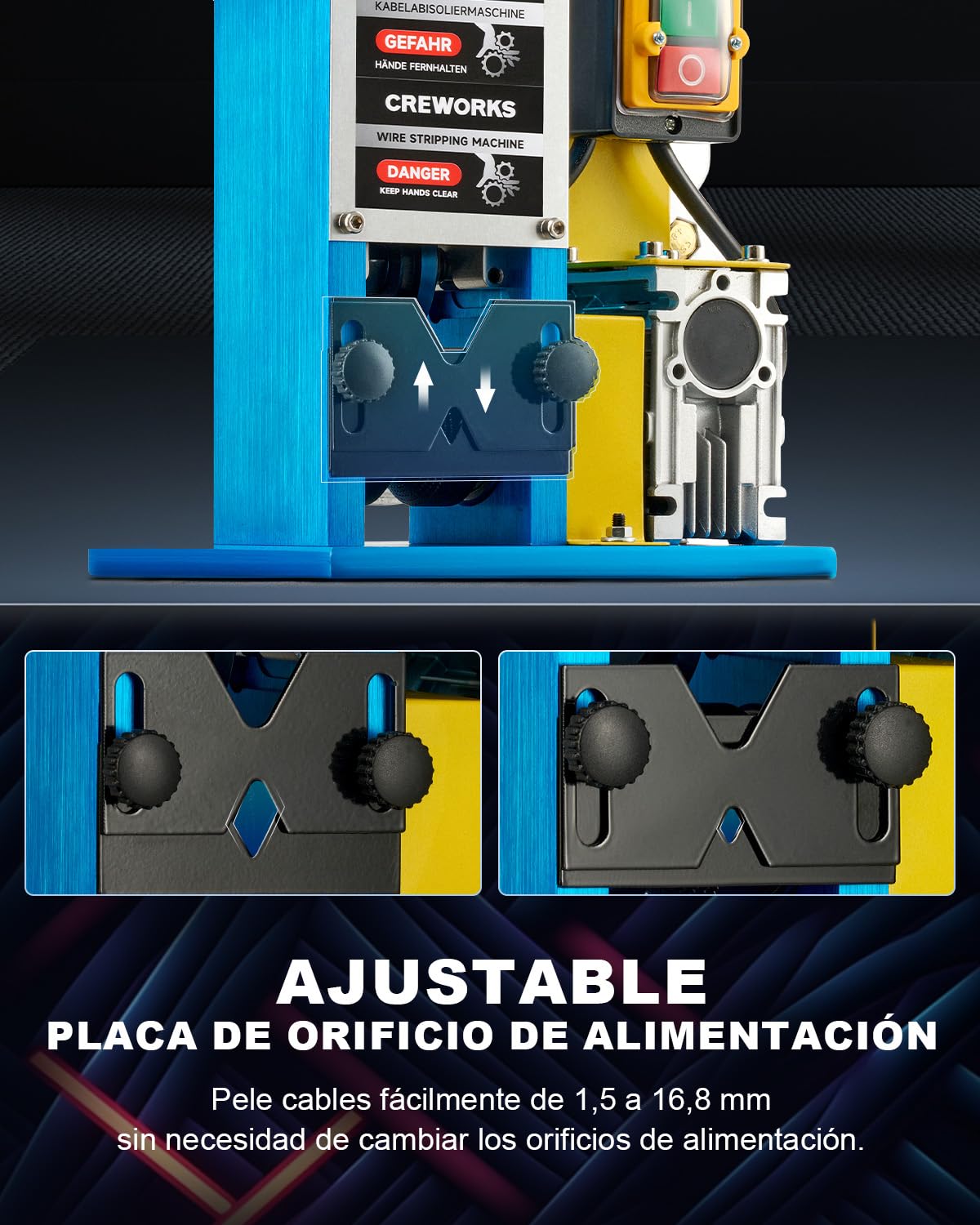 CREWORKS Máquina de Pelacable Electrica 180W 1,5mm-25mm Maquina de Pelar Cables Automática con 5 Canales para Reciclaje de Cobre