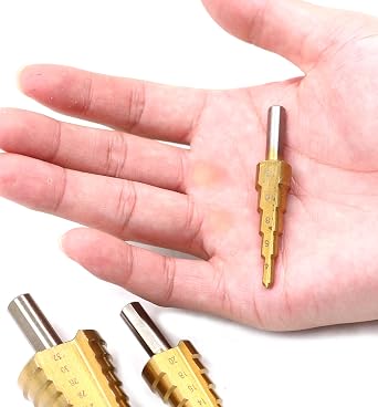 3 Pcs HSS Step Drill Bit, High Speed Steel Titanium Coated Large Hole Step Bits for Metal Wood Plastic, 4-12/20/32mm