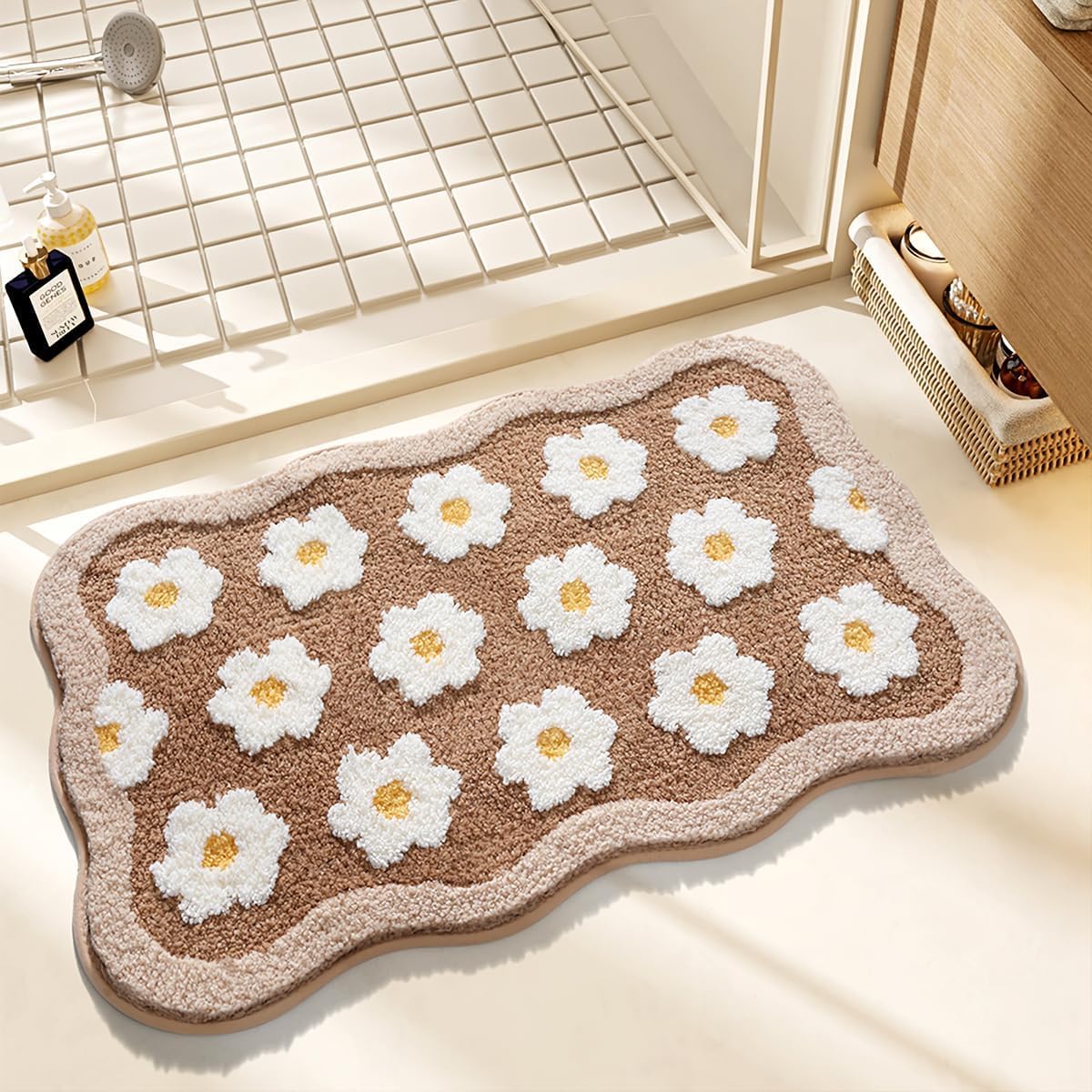 Loismood Cute Floral Floor Mat Super Absorbent Non-Slip Bathroom Mat Soft Microfiber and Macine Washable Rug for Living Room, Dining Room and Bedroom