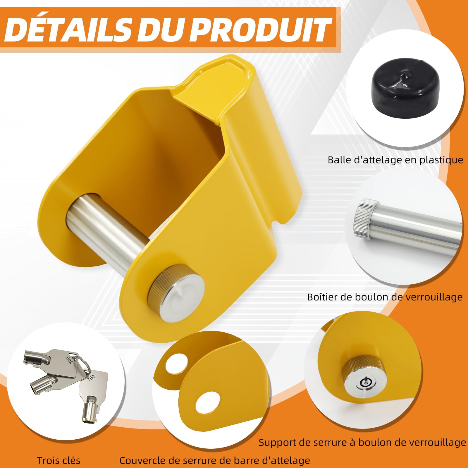 Verrous d'attelage de remorque pour modèles AL-KO AK130, AK160 et AKS1300/2004/3004 avec antivol et attelage stabilisateur, adaptés à la sécurité des caravanes, camping-cars et camping-cars.