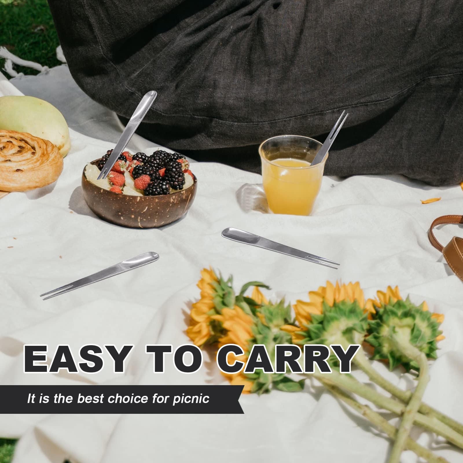 12 Stück Dessertlöffel & Gabeln Edelstahl Schwarz - 2-in-1 Besteck Set