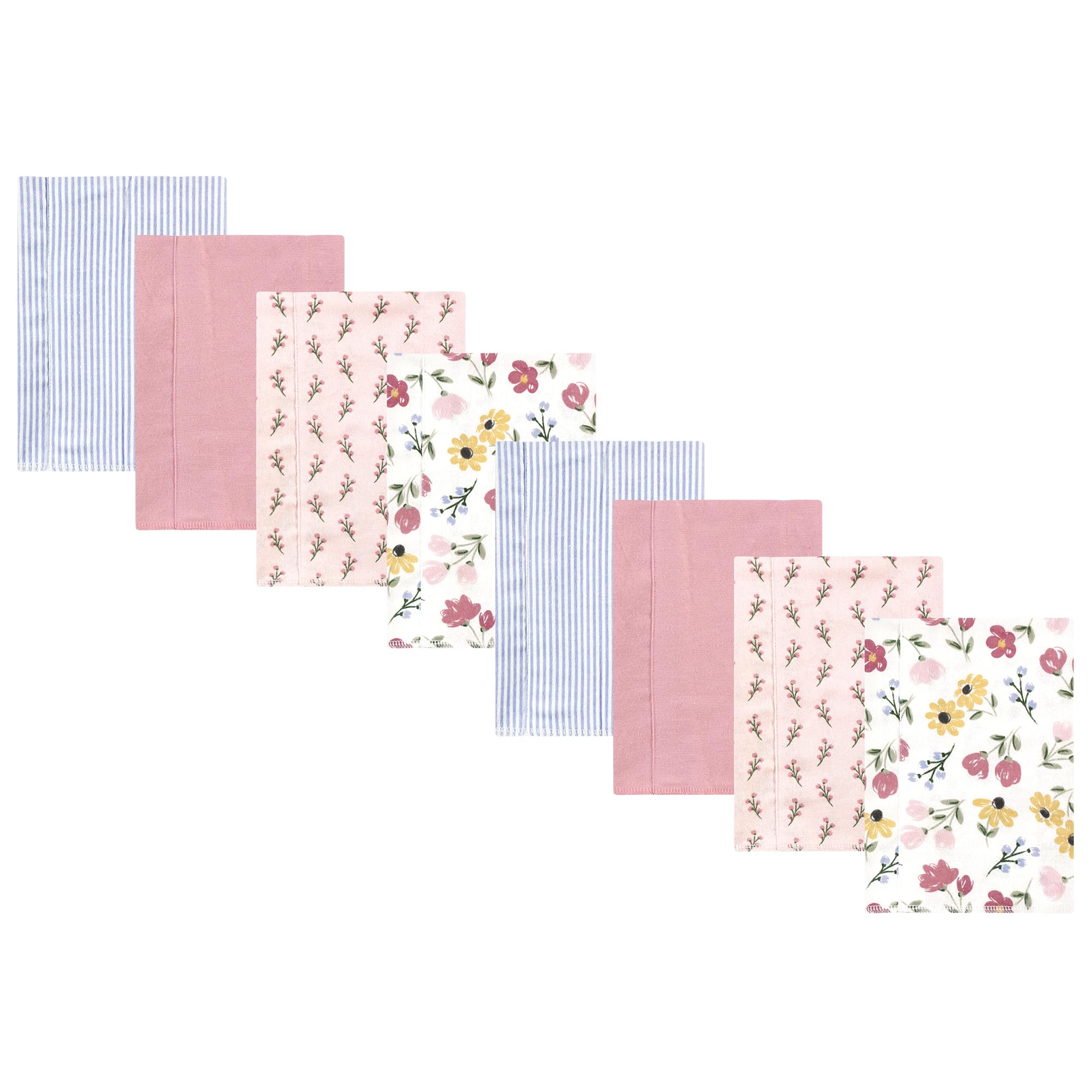 Hudson Baby Cotton Poly Flannel Burp Cloths Multipack, Soft Painted Floral 8-Pack, One Size
