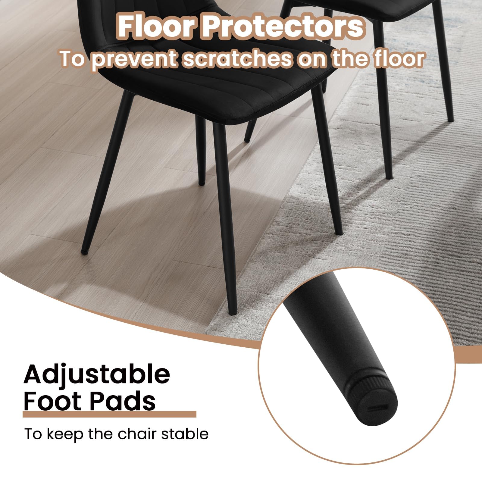 Chaises de Salle à Manger,Velours,Noir | Chaise Rembourrée avec Dossier, Pieds en Métal, sans Accoudoir, pour Salle à Manger, Salon et Chambre